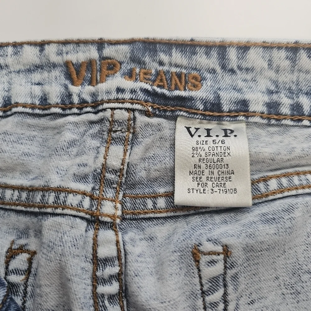 VIP Jeans Junior Size 5/6 Destroyed Acid Wash Skinny Lowrise Crop Jeans - Picture 6 of 6